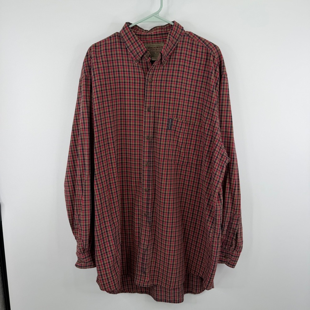 Abercrombie & Fitch Button Up Shirt‎ Mens XL Red Plaid The Big Shirt Long Sleeve